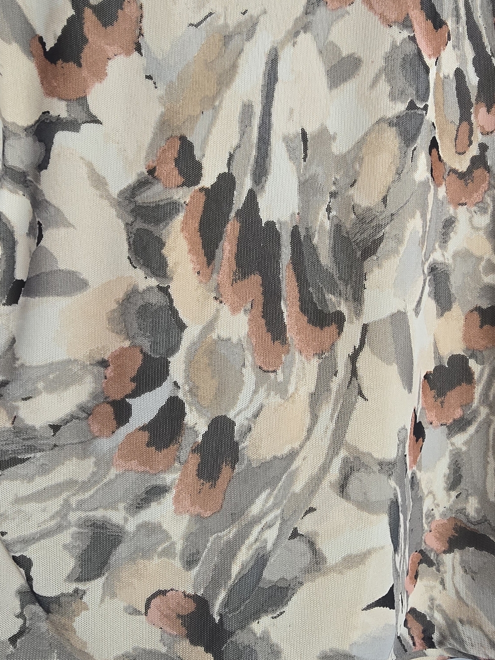 Cyrus Neutral Abstract Print Mesh Ruched V-Neck Top - Picture 6 of 6
